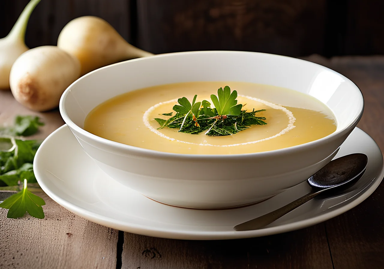 Creamy Vegetable Soup with Crispy Julienne