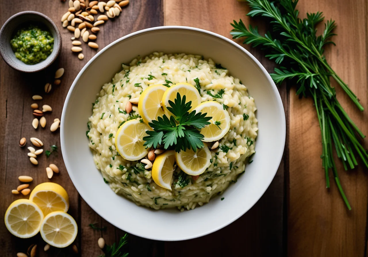 Lemon Pesto Risotto with Pine Nuts and Rosemary