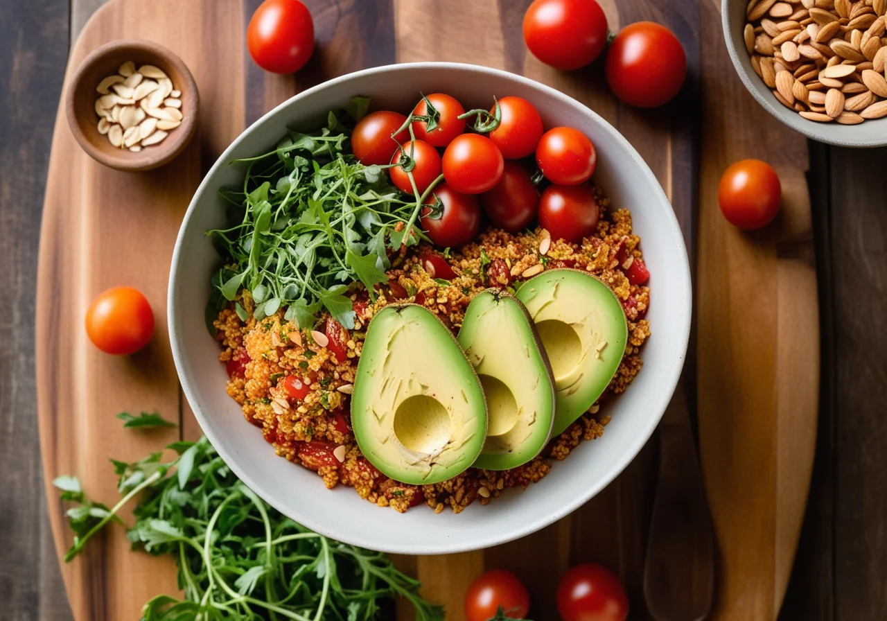 Tomato Bulgur with Almond Avocado