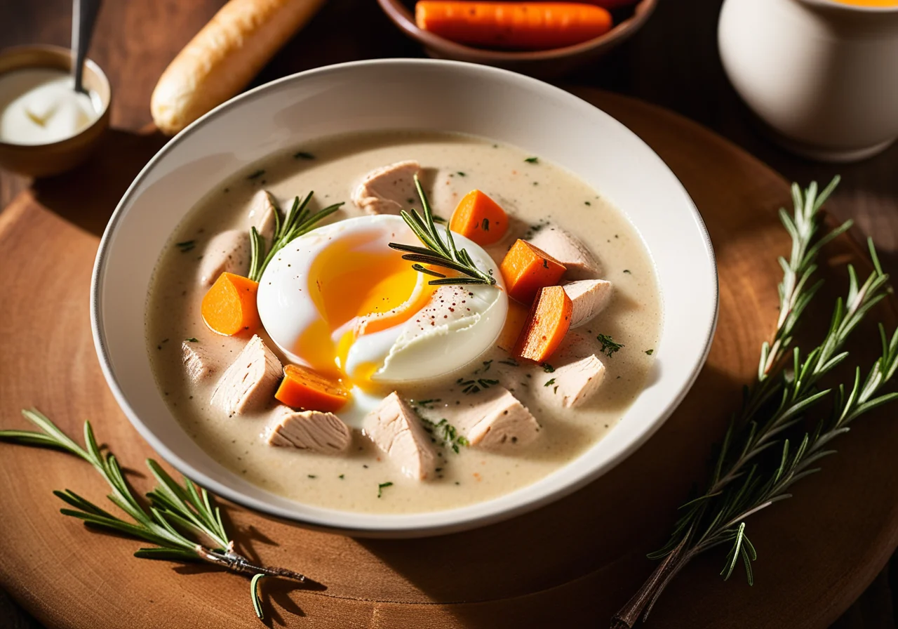 Chicken Soup with Poached Egg