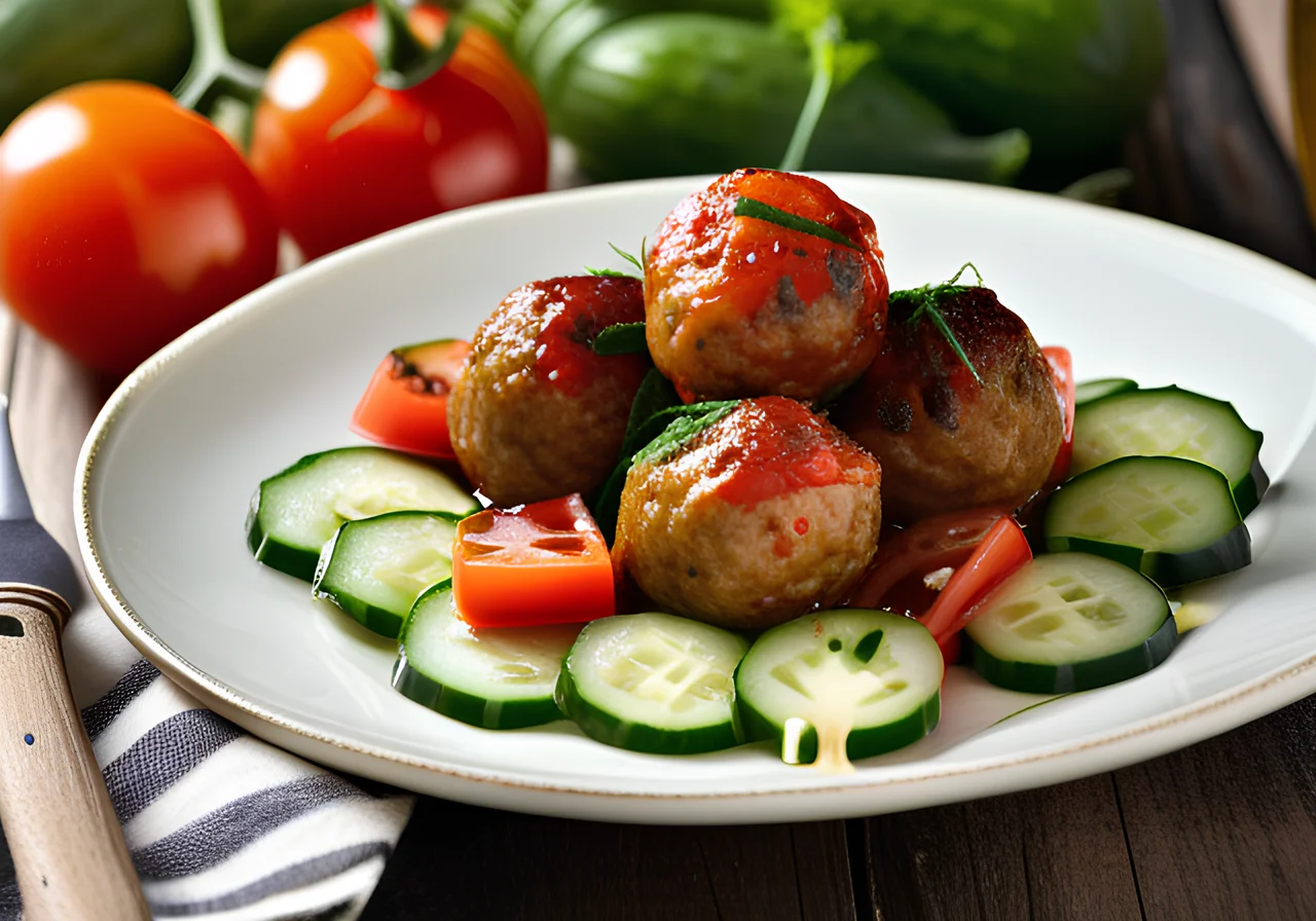 Cucumber Tomato Salad with Meatballs