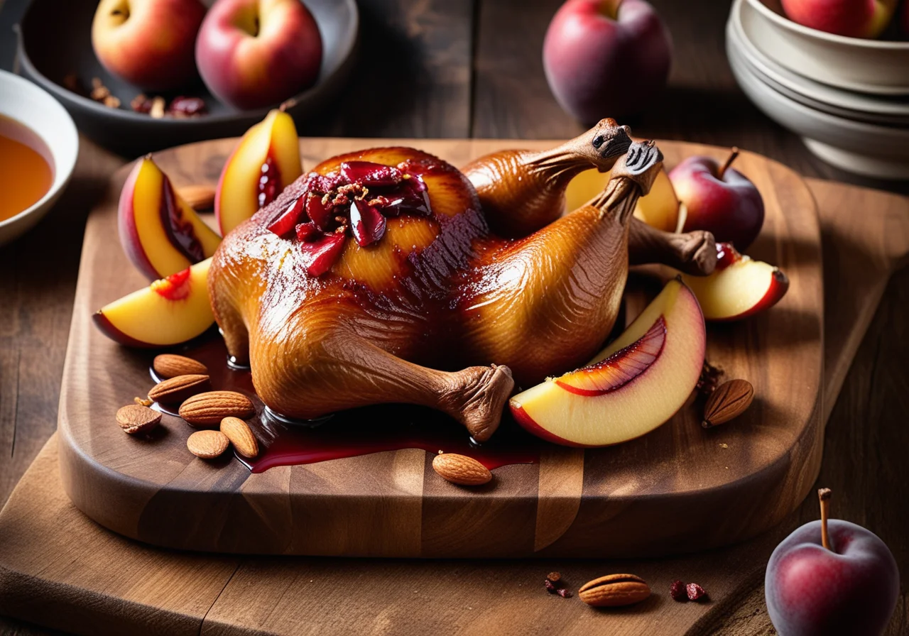 Marinated Goose Legs with Apples and Plums