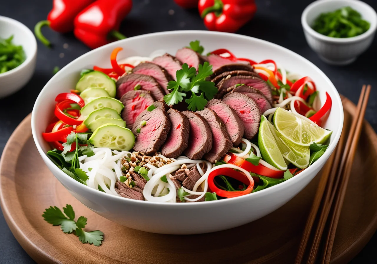 Rice Noodle Beef Salad with Coriander and Palm Sugar
