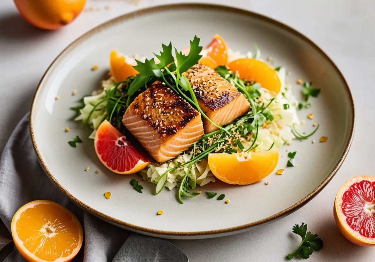 Sesame Fish with Avocado, Celery and Grapefruit