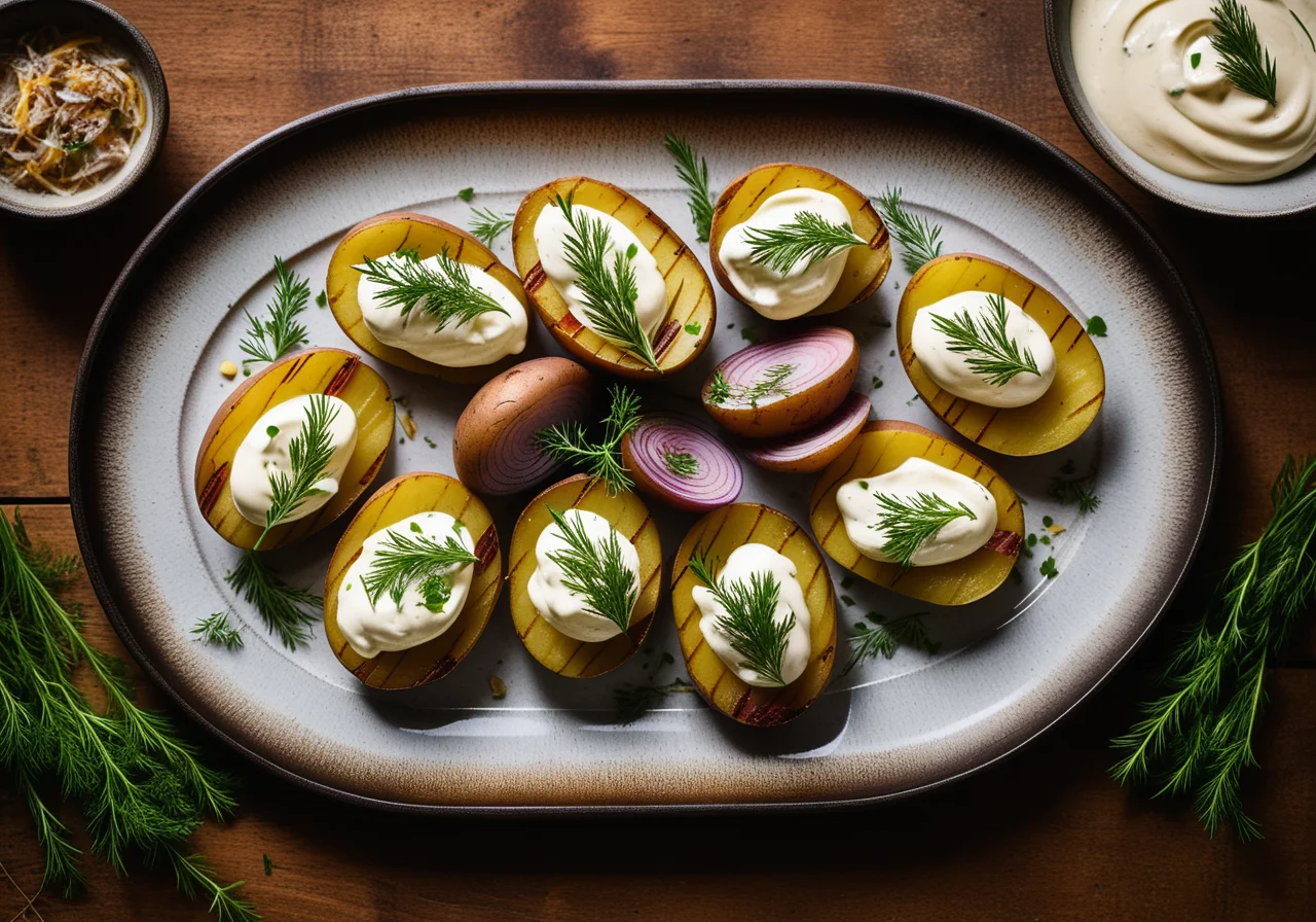 Foil-Wrapped Potatoes with Herring and Sauce