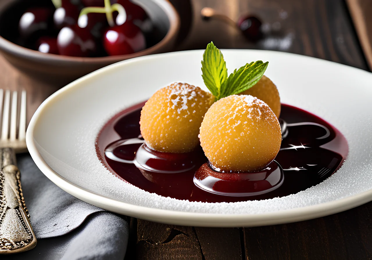 Semolina Balls with Cherry Sauce