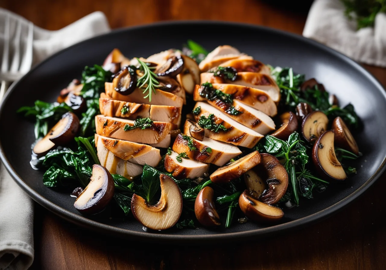 Chicken Mushroom and Swiss Chard Skillet