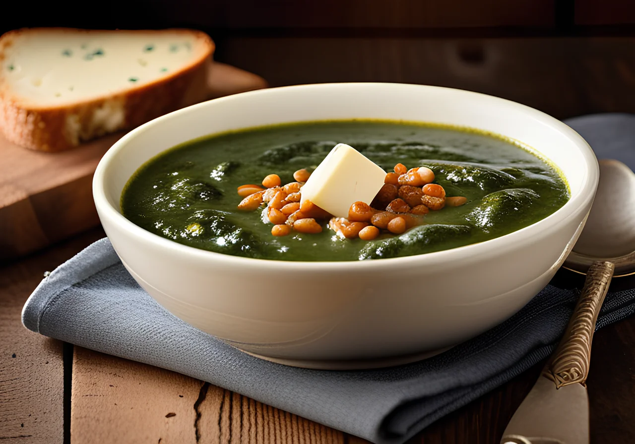 Spinach Lentil Soup with Soft Cheese