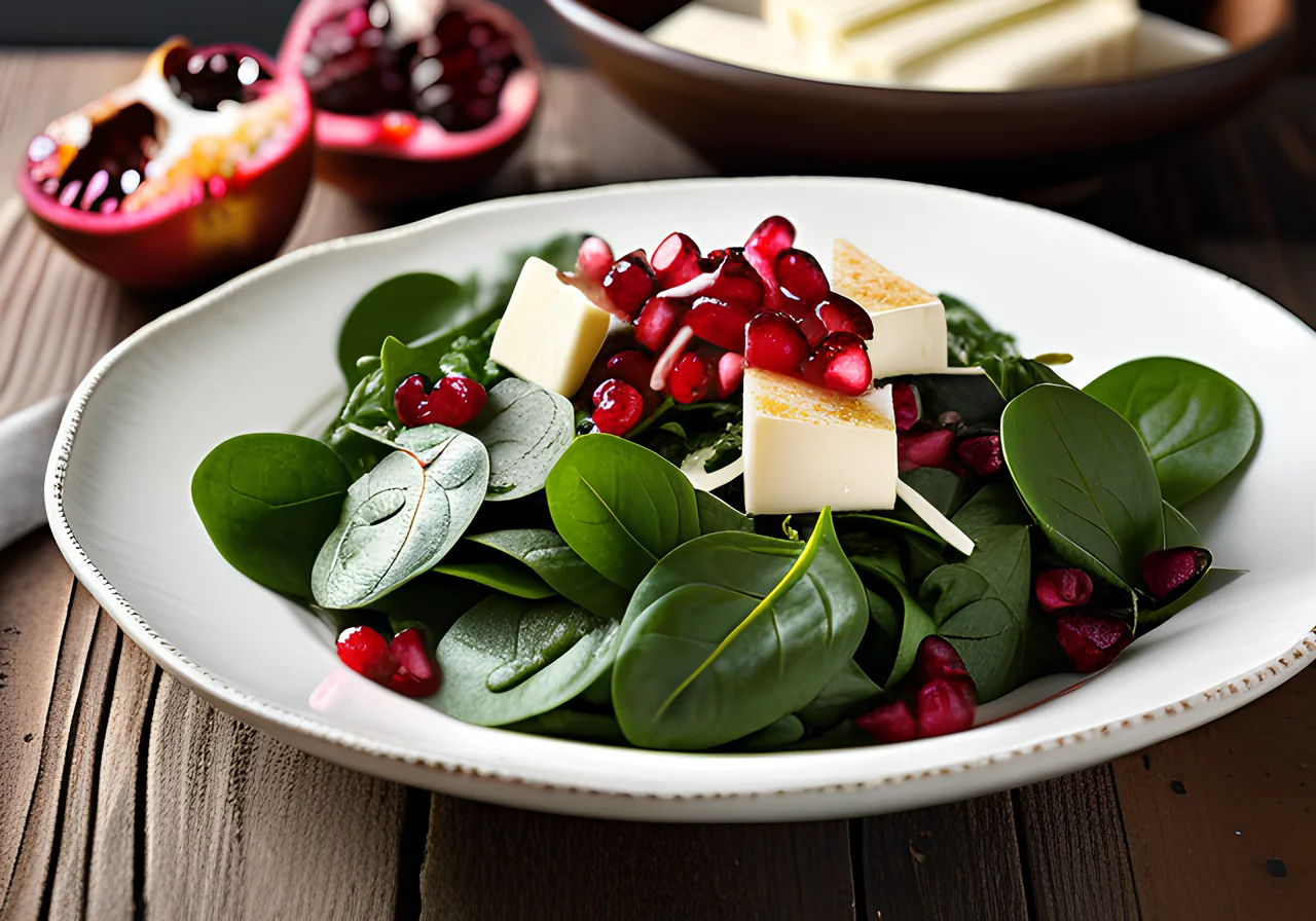 Spinach Salad with Cheese and Pomegranate