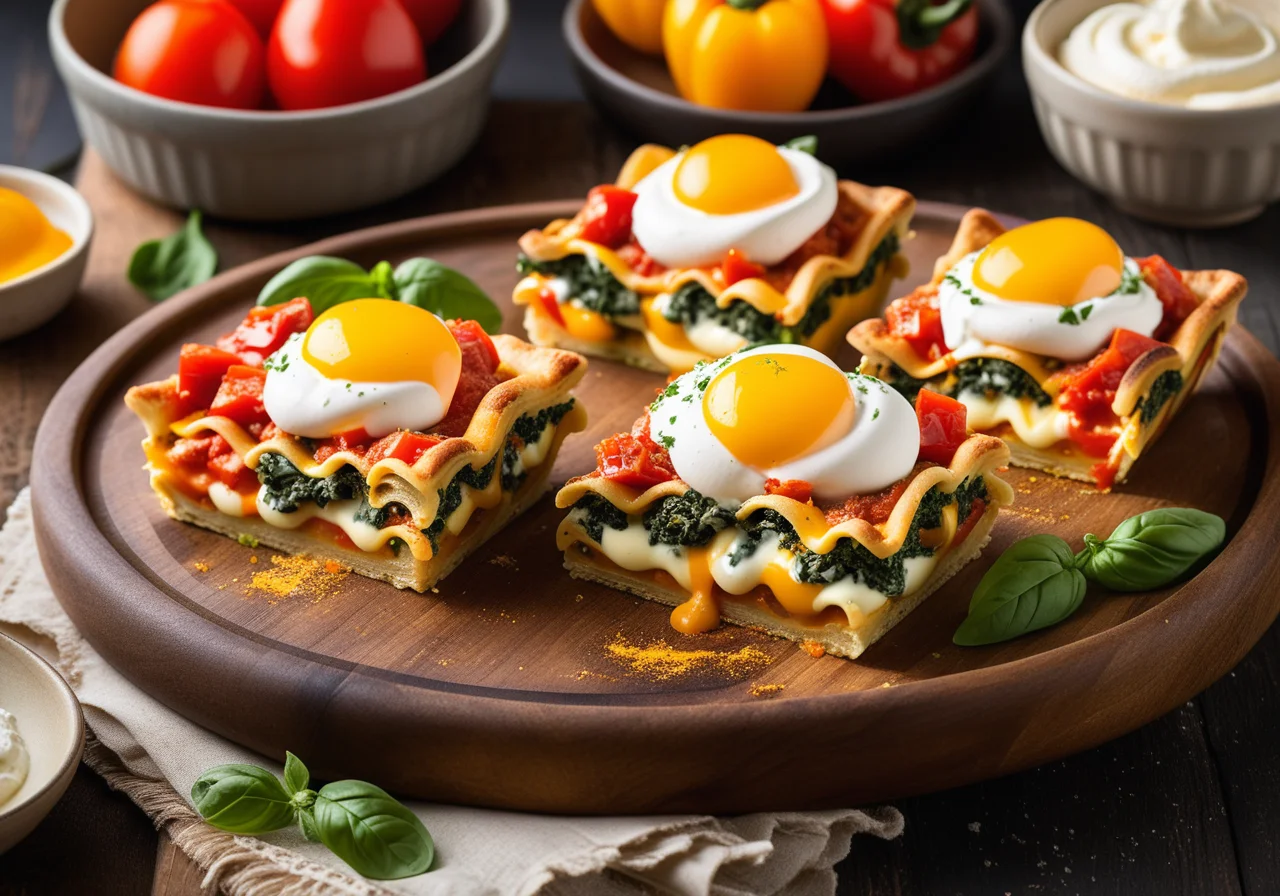 Spinach Lasagna Cups with Tomato Sauce