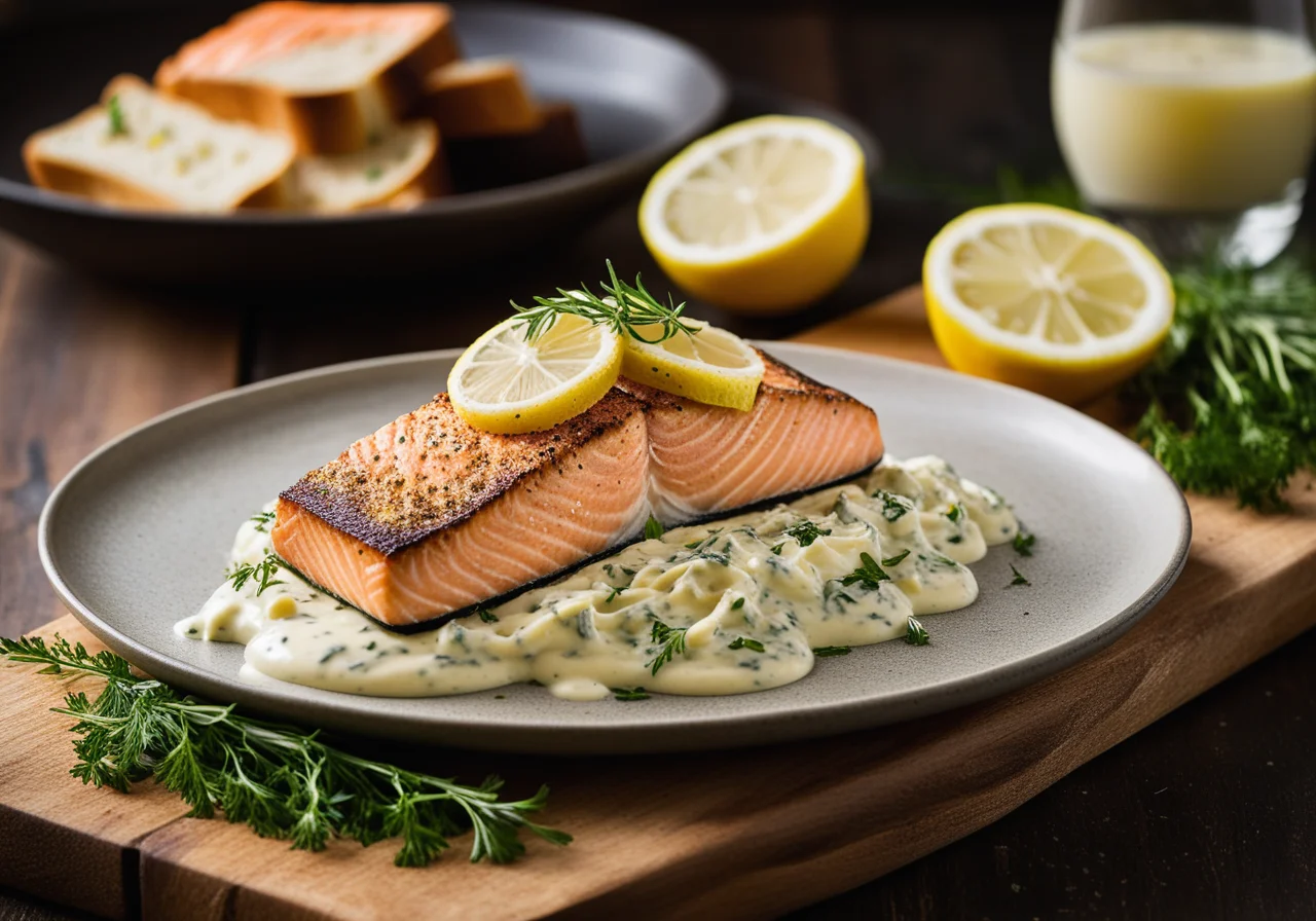 Salmon with Herb-Fish Filling on Sauerkraut