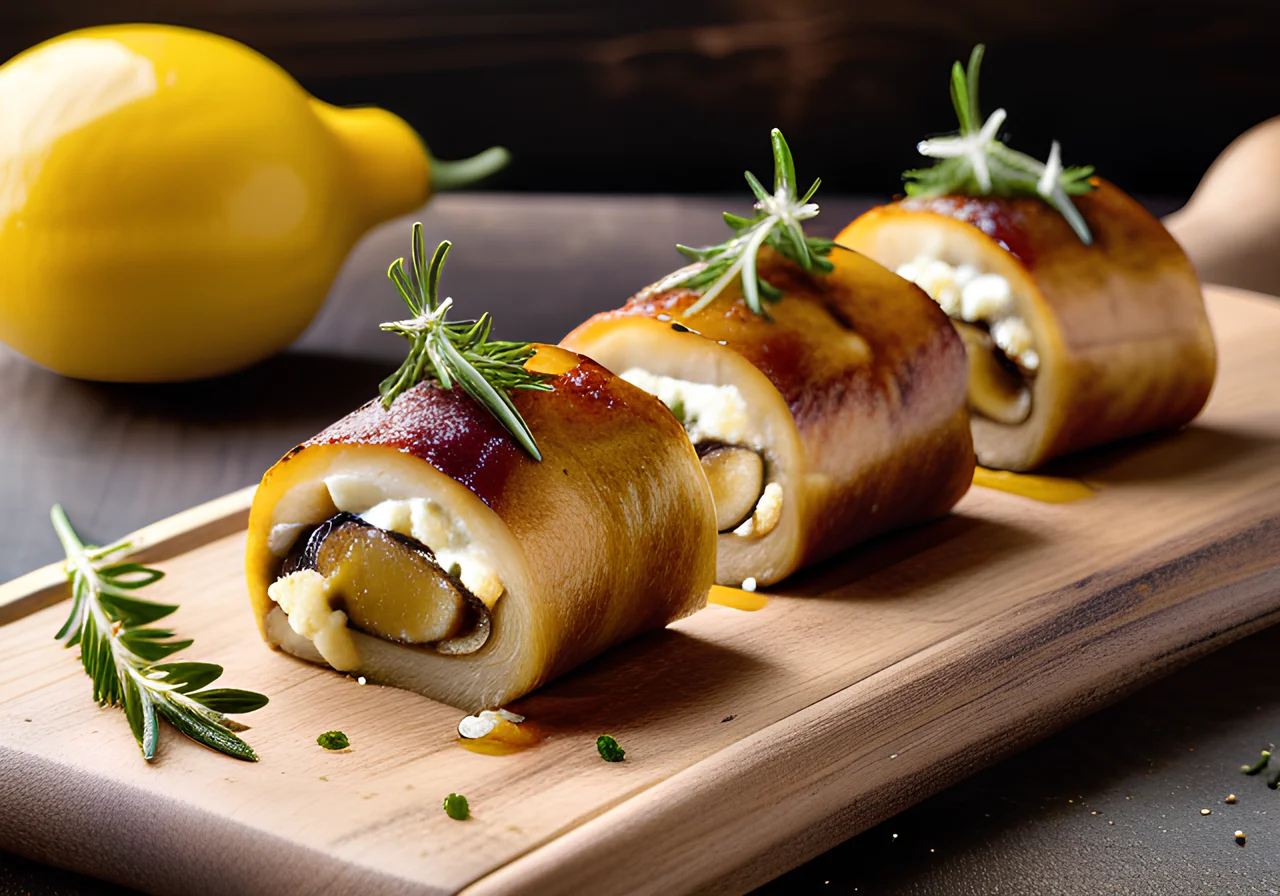 Eggplant Rolls with Beans and Feta