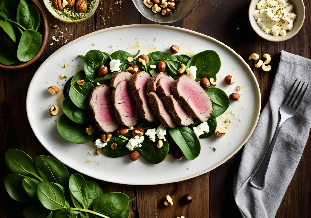 Lamb Loin with Spinach-Feta Salad
