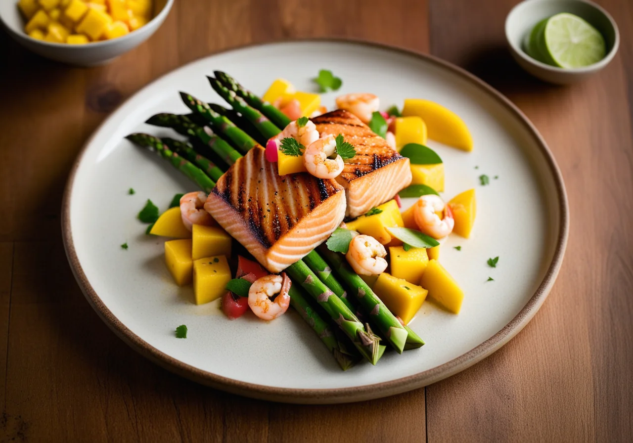 Asparagus with Salmon and Shrimp