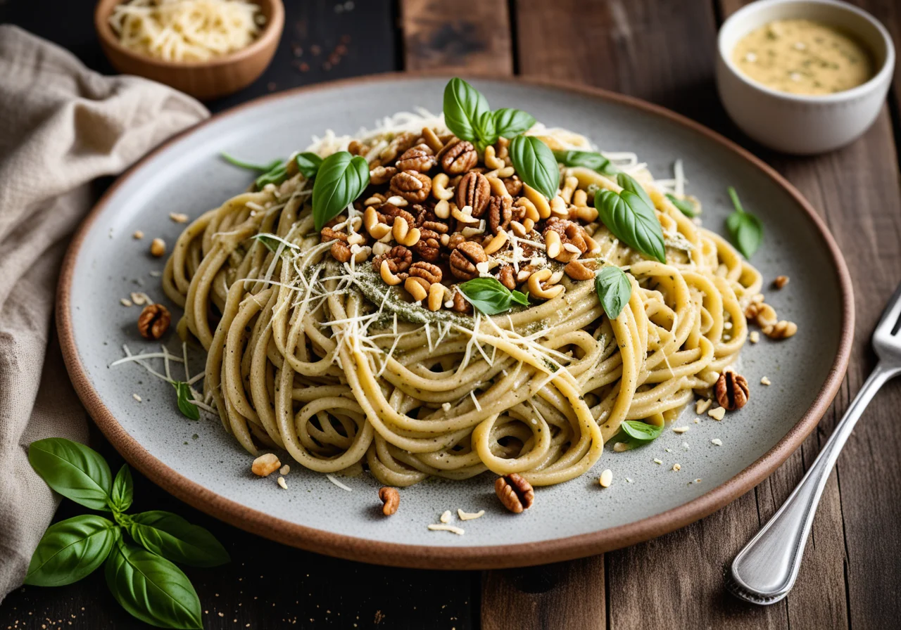 Bandnudeln mit Gemüse-Nuss-Sauce