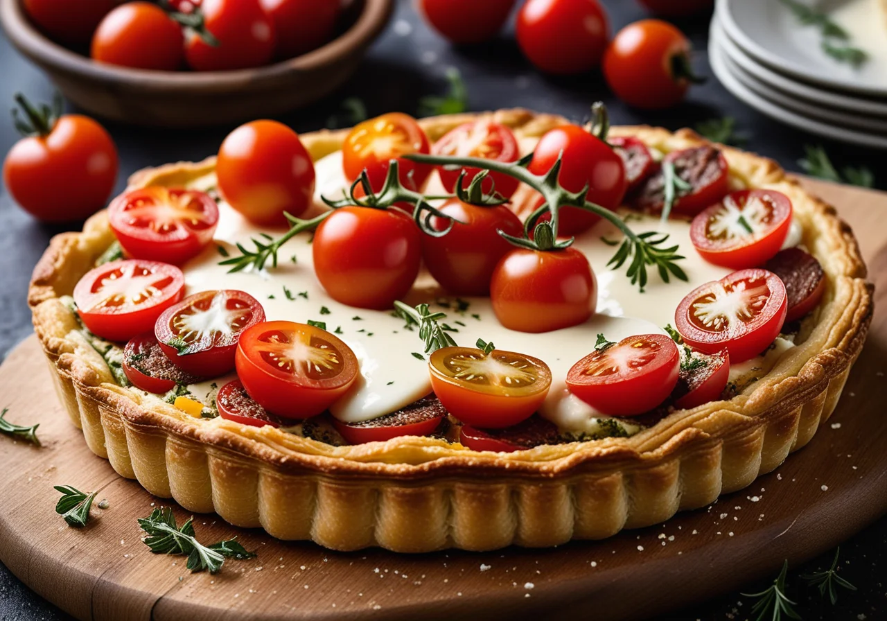 Savory Tomato Tart with Cheese and Ham