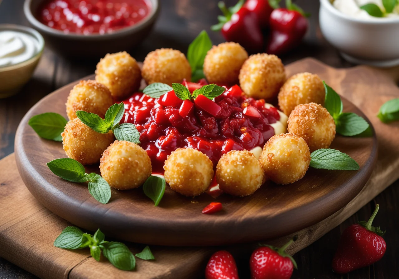 Goat Cheese Balls in Strawberry Chili Salsa