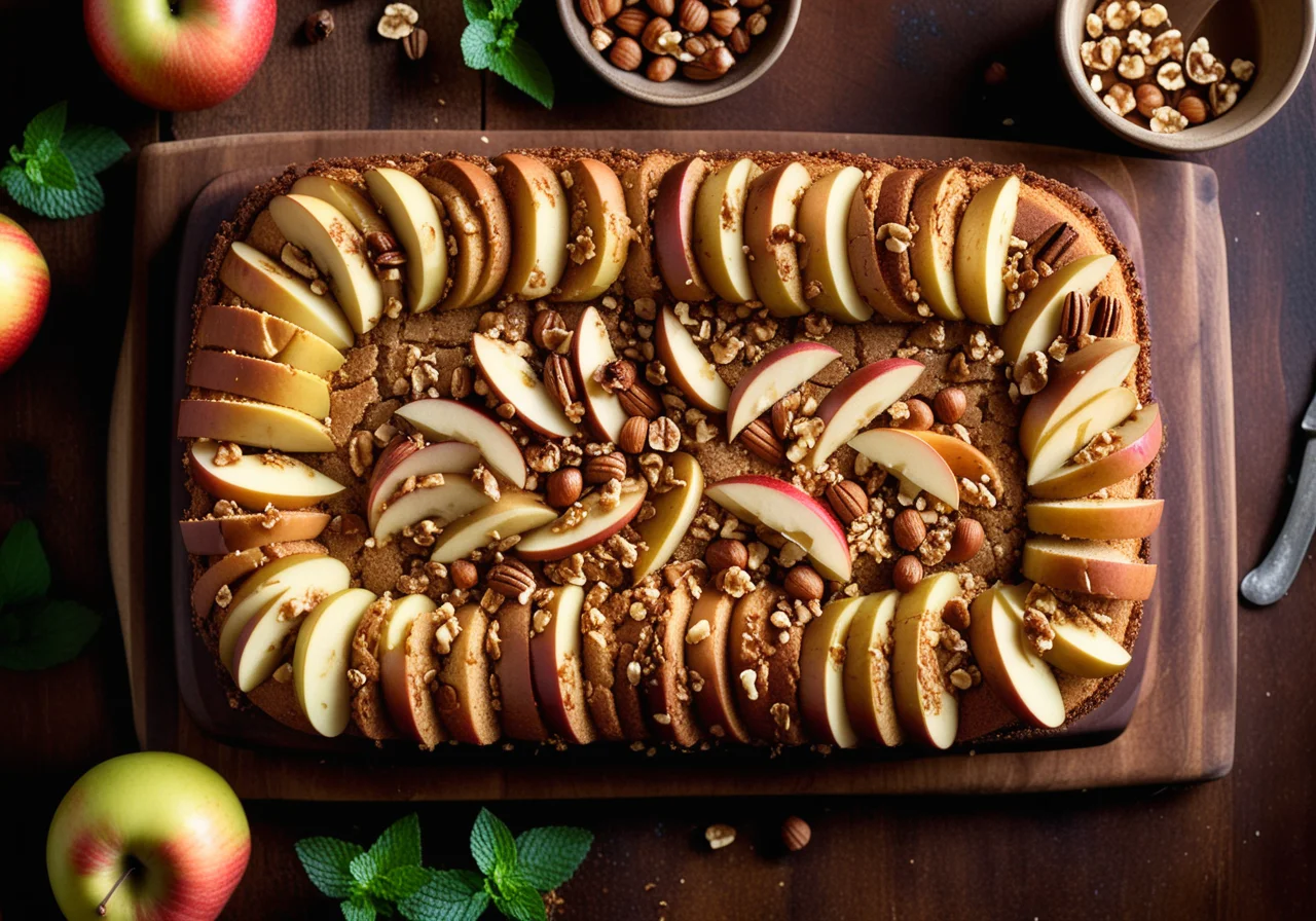 Covered apple cake with hazelnuts