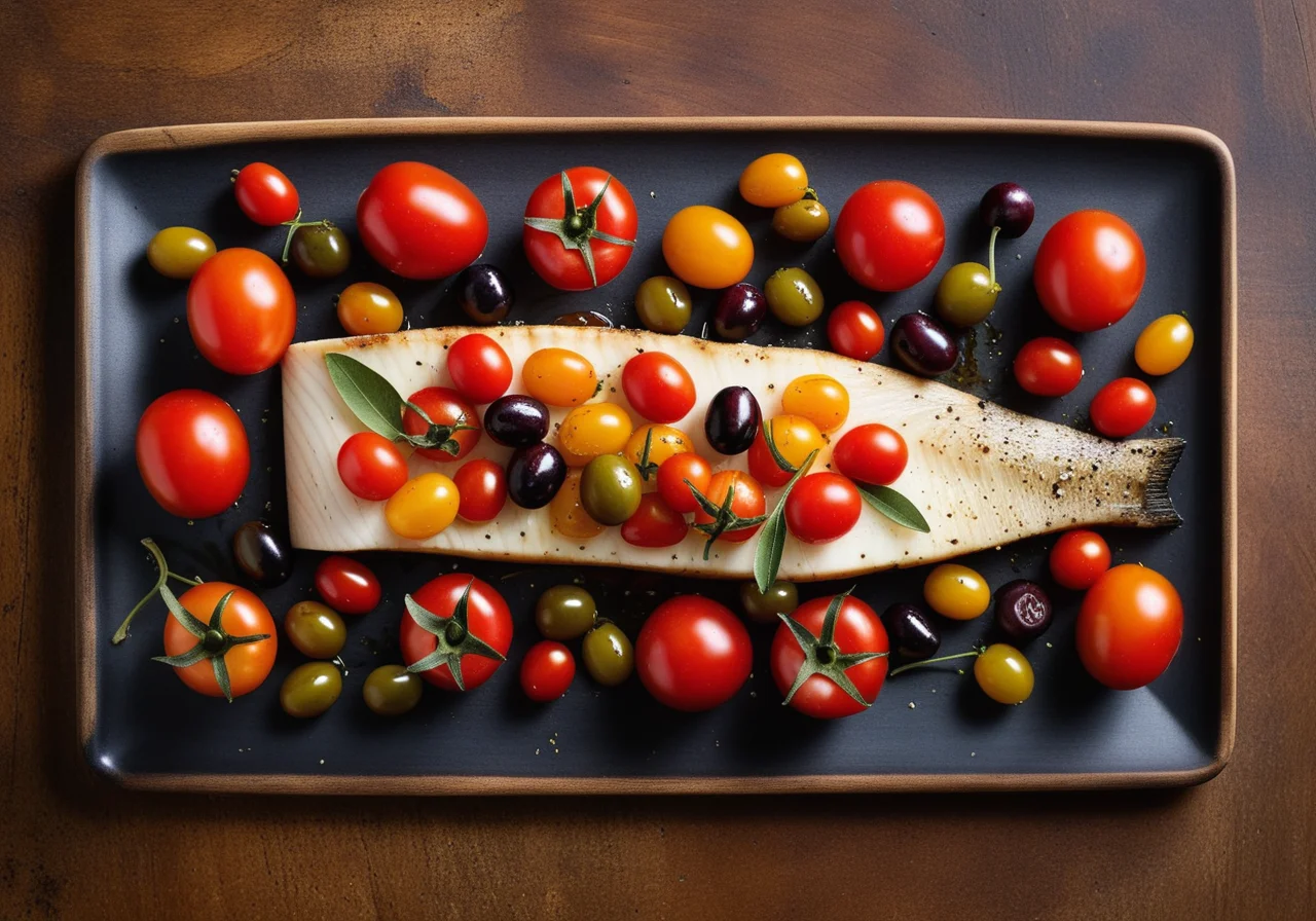 Sea Bass Fillet with Cherry Tomatoes and Olives