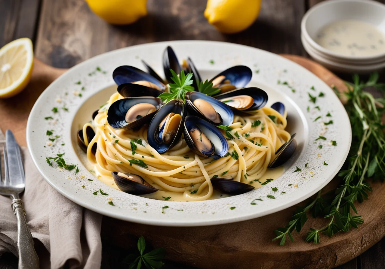 Linguine with Mussels and Lemon Cream Sauce