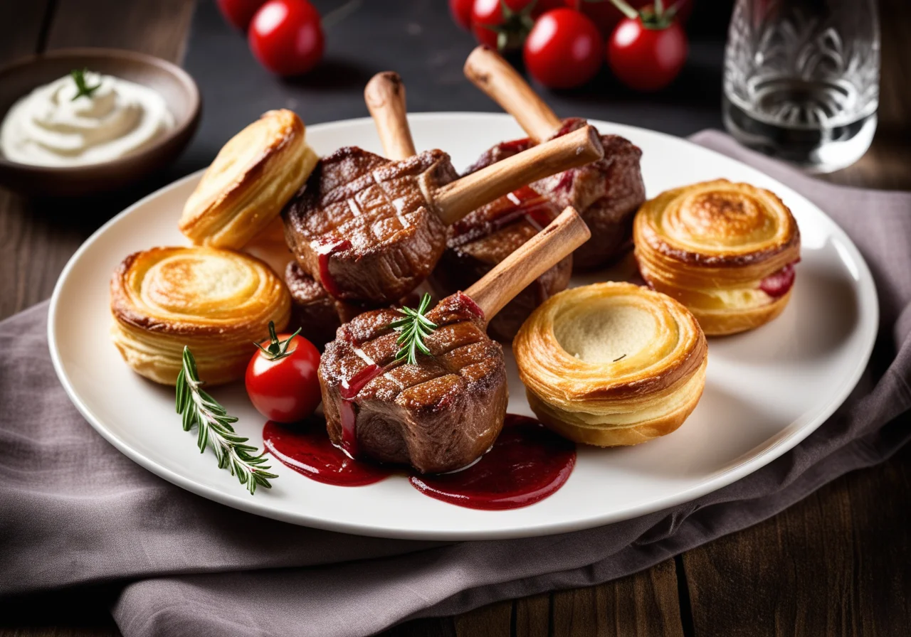 Lamb Chops with Puff Pastry Slices