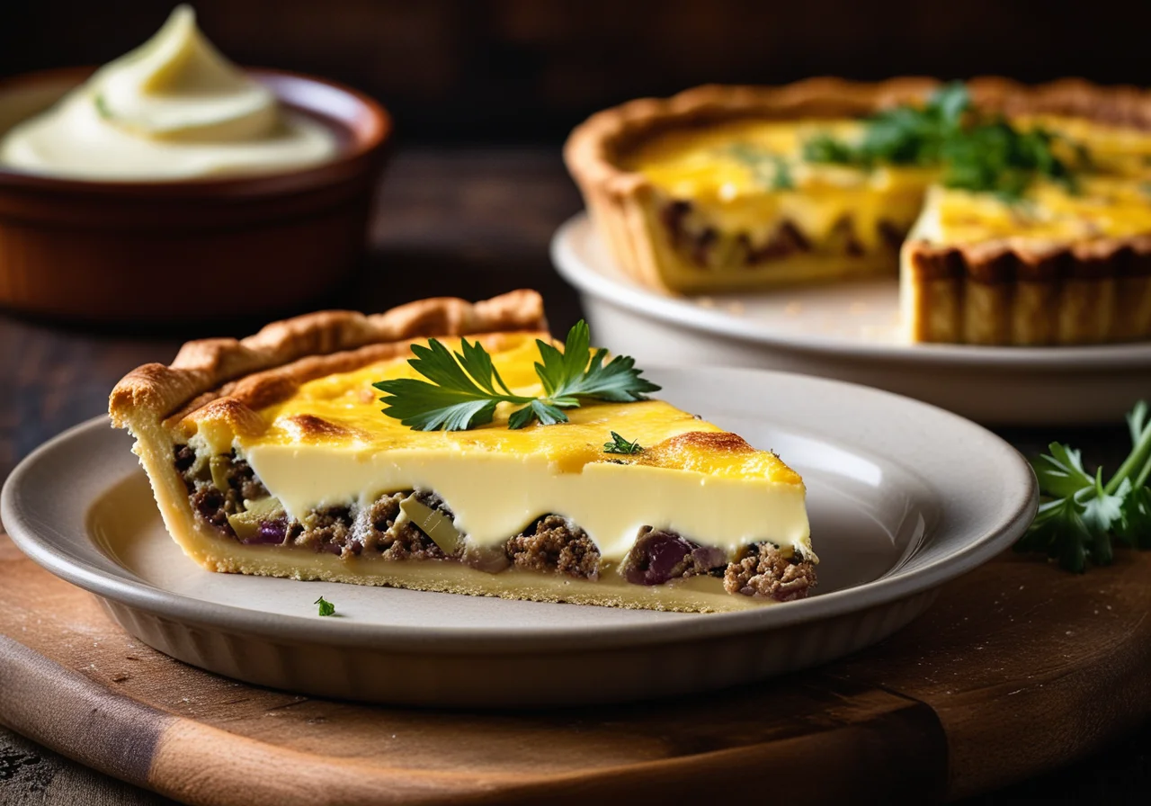 Salami Quiche with Eggplant and Artichokes