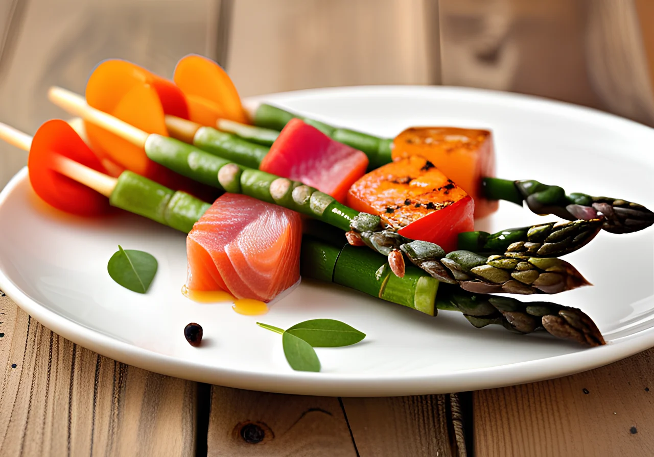 Asparagus and Salmon Skewers with Bell Peppers