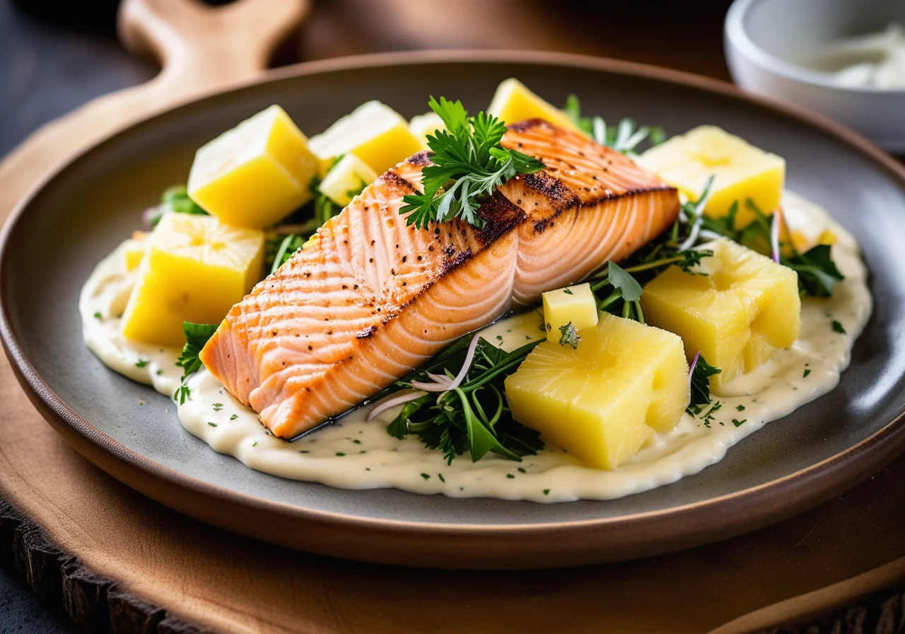 Sauerkraut Potato Salad with Salmon