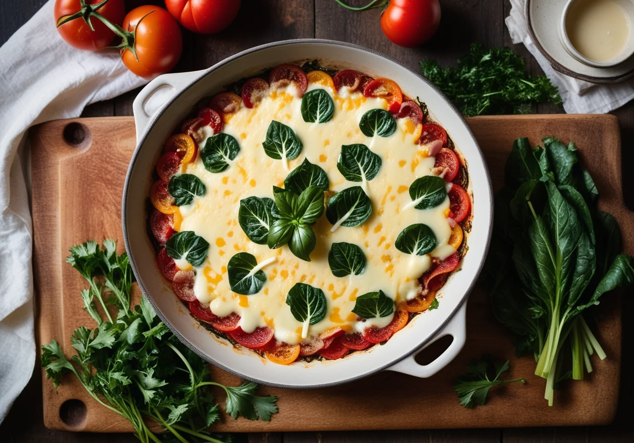 Swiss Chard Tomato Gratin with Bacon and Mozzarella