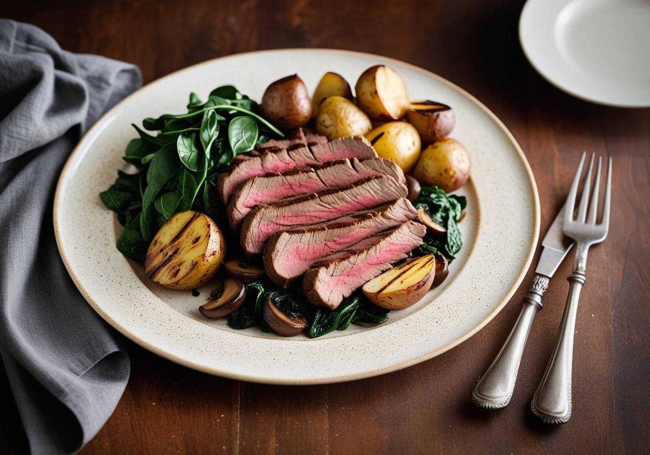 Grilled Steak with Spinach-Mushroom Vegetables