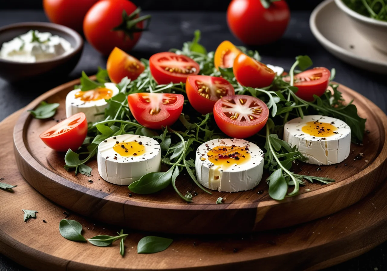Warm Goat Cheese on Rocket with Tomatoes