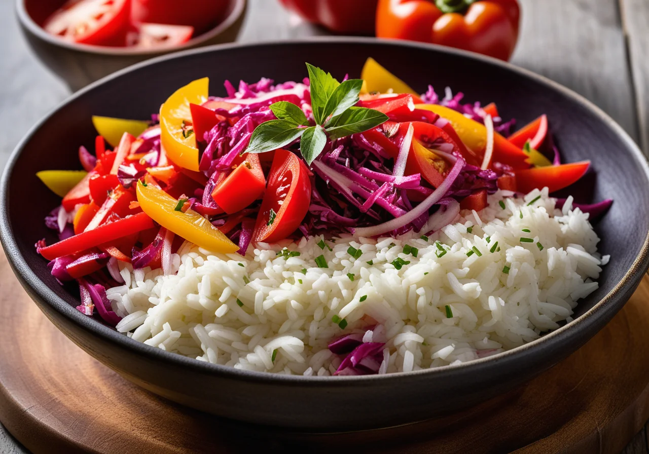 Rice with Vegetables, Cabbage and Bell Pepper