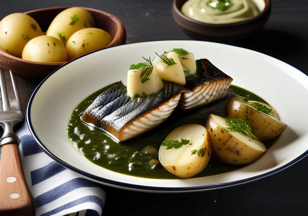 Fresh Eel with Herb Sauce and Boiled Potatoes