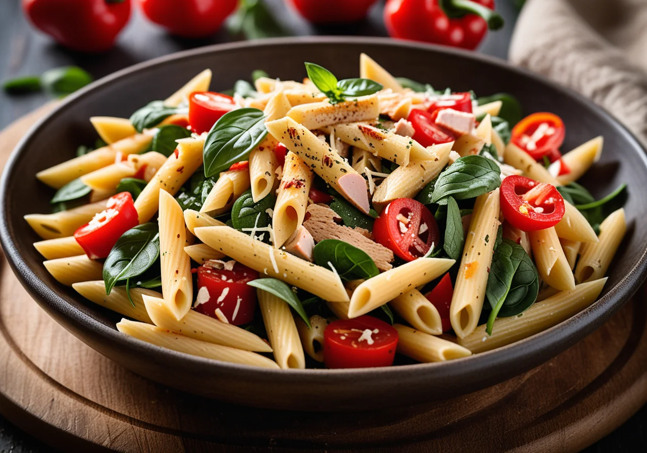 Penne Salad with Spinach and Chicken Breast