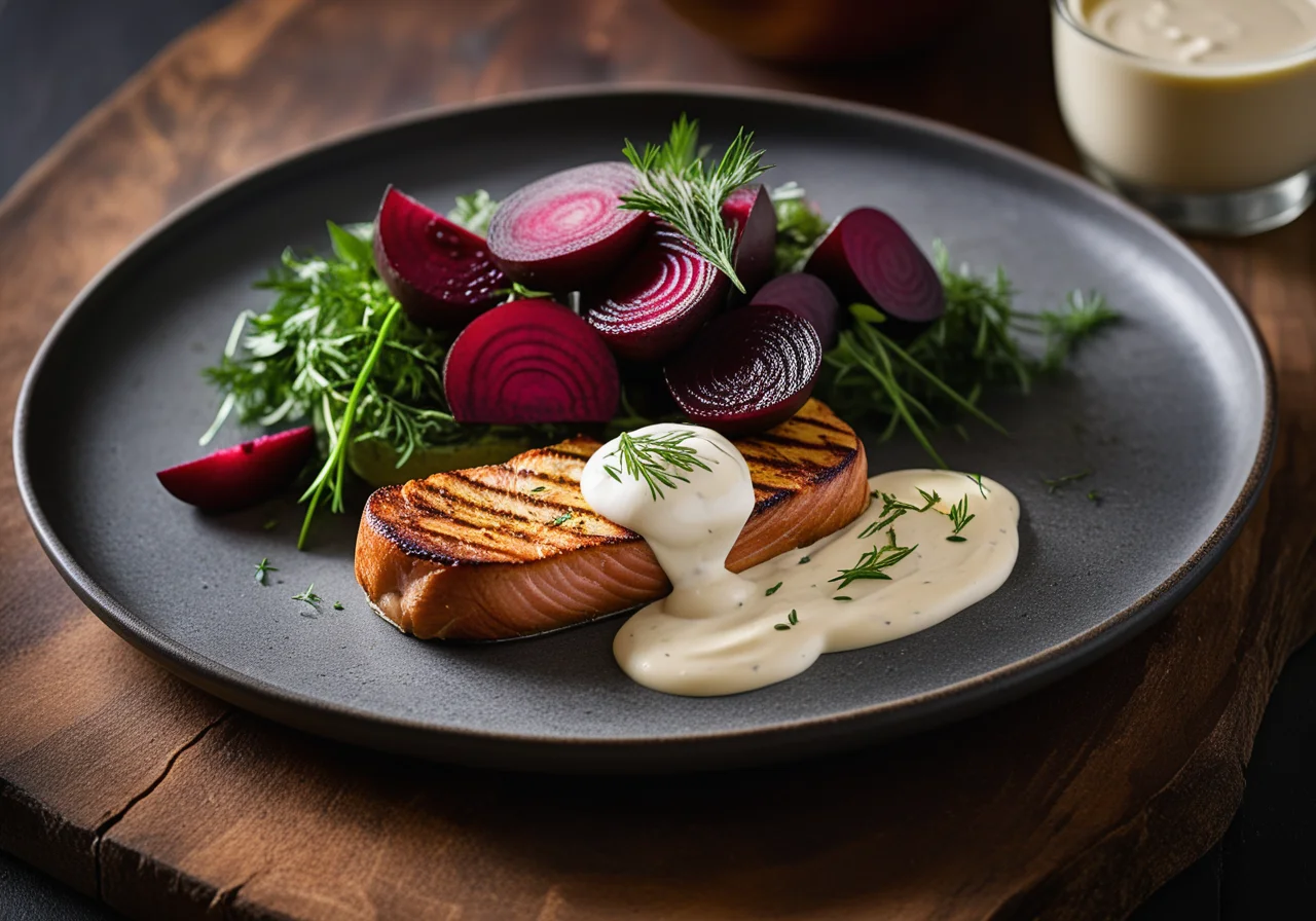 Baked Potatoes with Sour Cream, Salmon and Beetroot