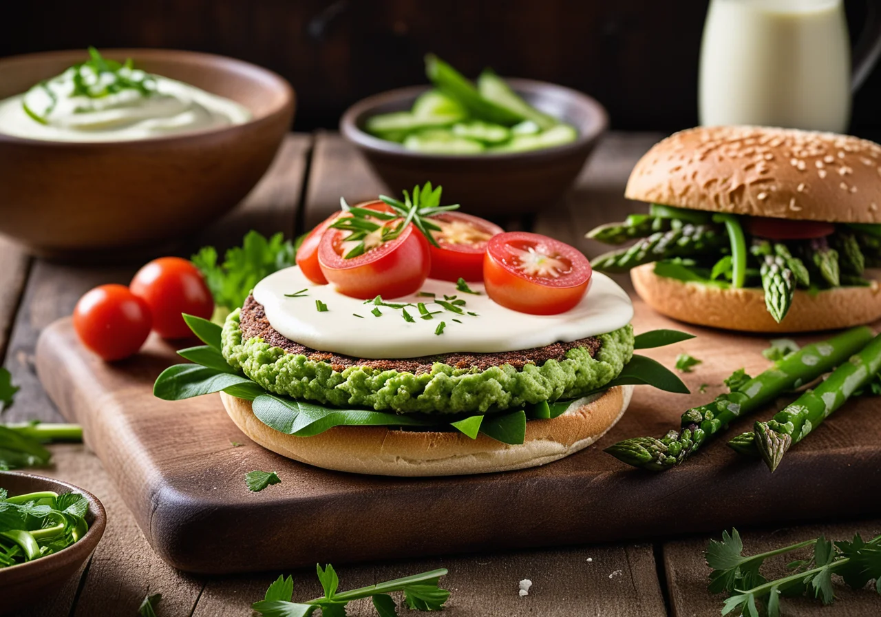 Burger buns with asparagus
