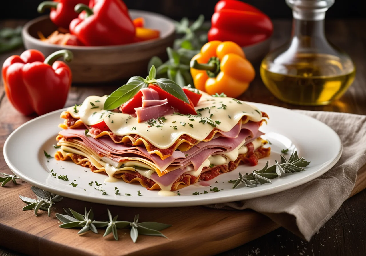 Lasagna Noodles with Ham, Bell Peppers and Sage