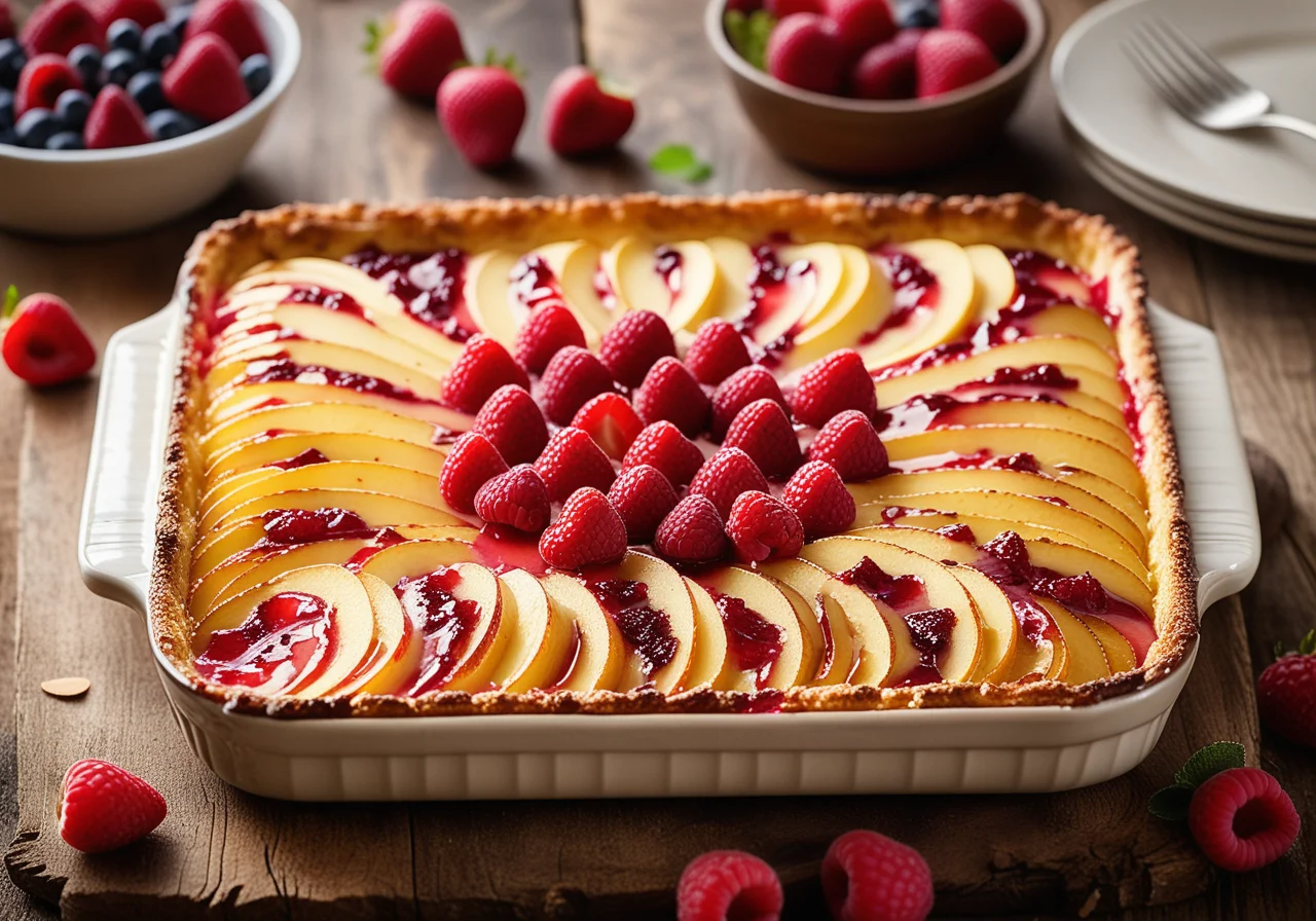 Fruit Gratin with Almond Sticks