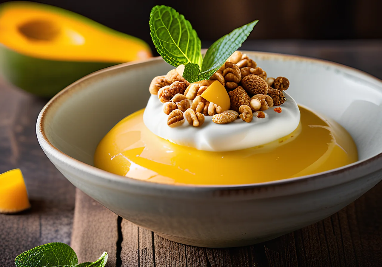 Mango Cream with Yogurt and Amaranth Crunchy