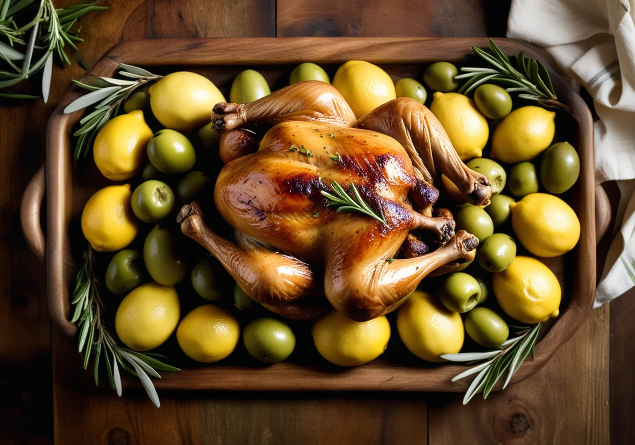 Roasted Cornish Chicken with Olives and Lemon