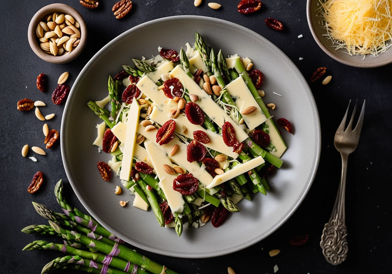 Green Asparagus Cheese Salad with Sun-Dried Tomatoes