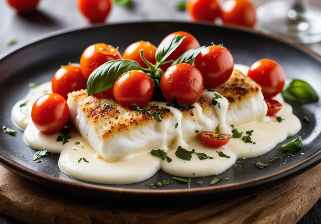 Fish with Tomatoes and Mozzarella