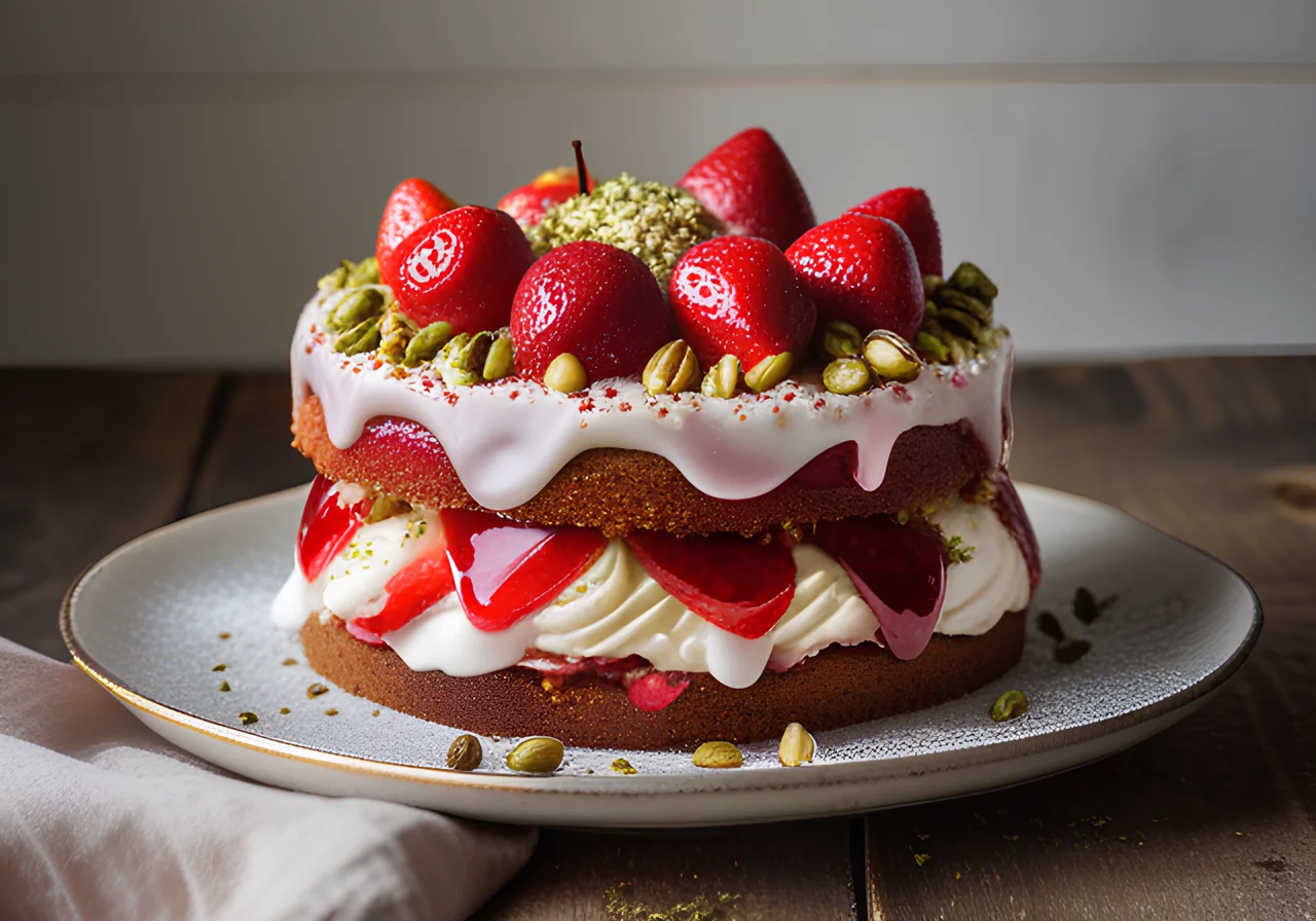Strawberry Cake with Pistachios