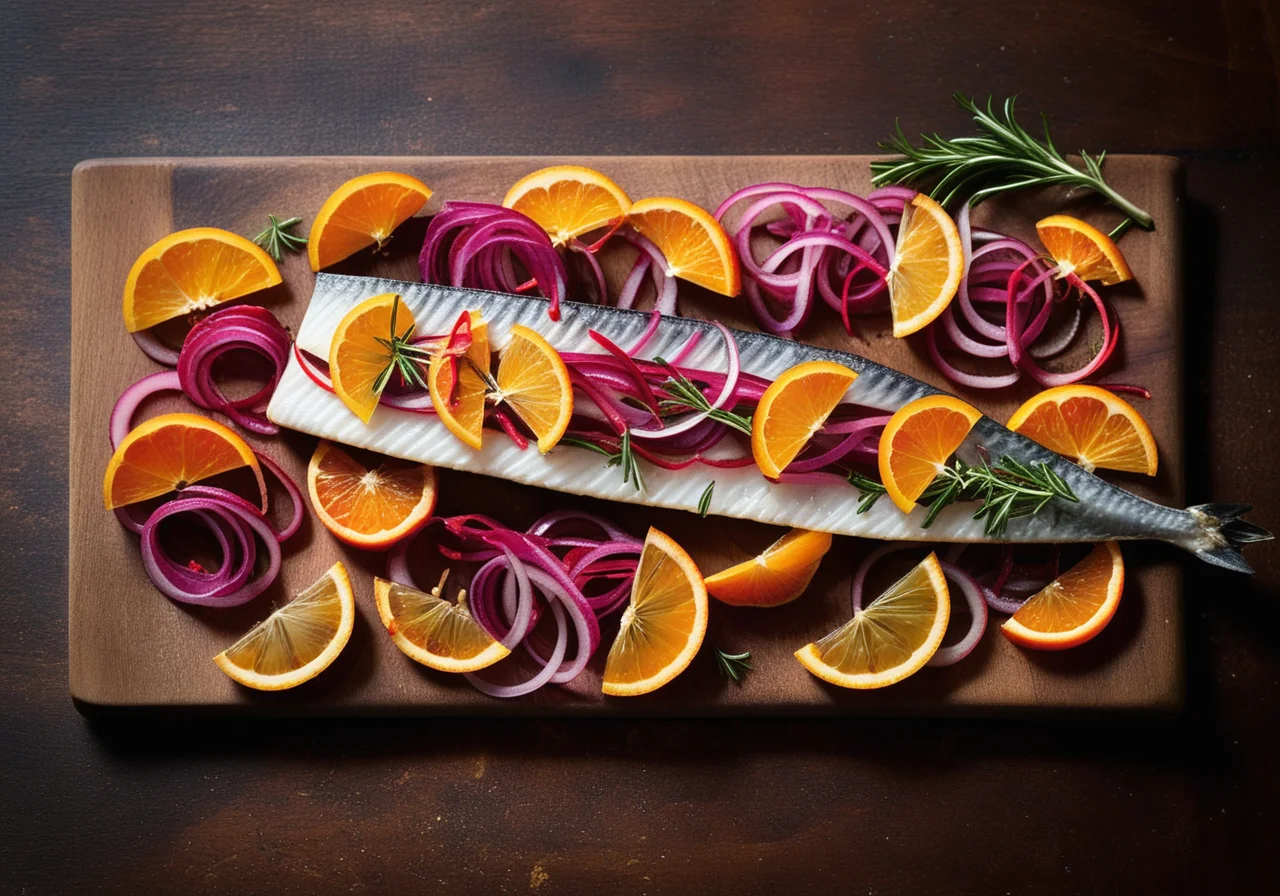 Mackerel with Rhubarb and Red Onions