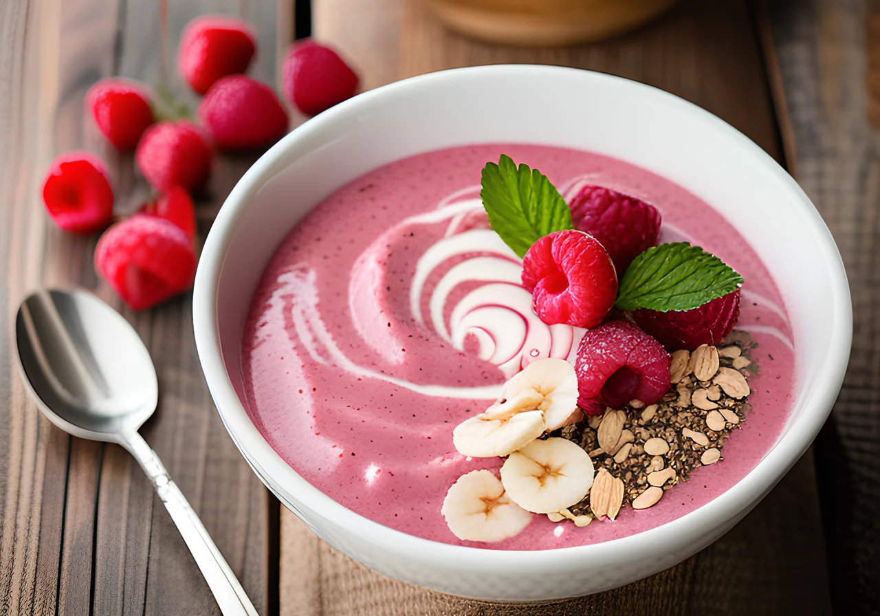 Pink Smoothie Bowl with Coconut-Vanilla Swirl