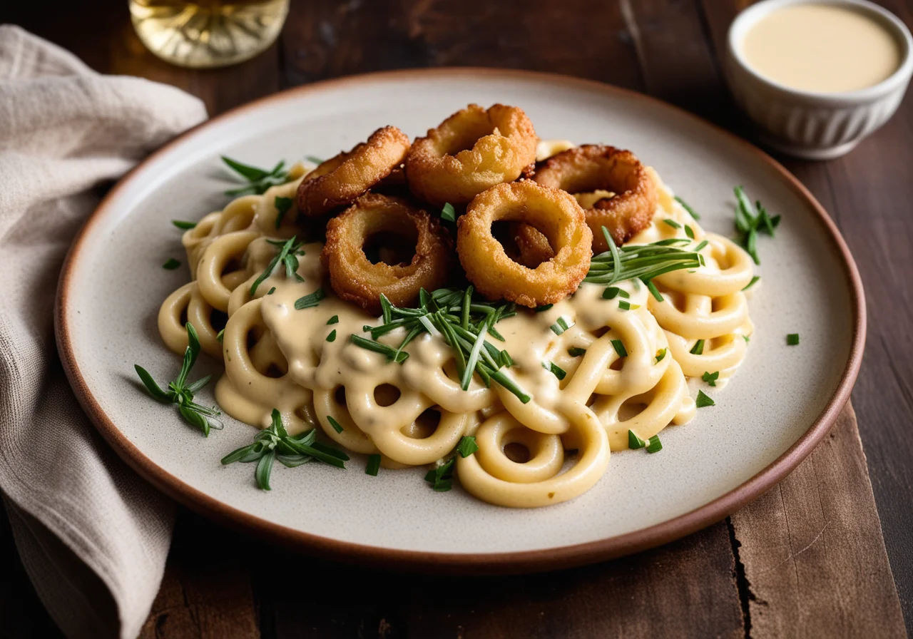 Cheesy Spaetzle with Wild Garlic and Onions