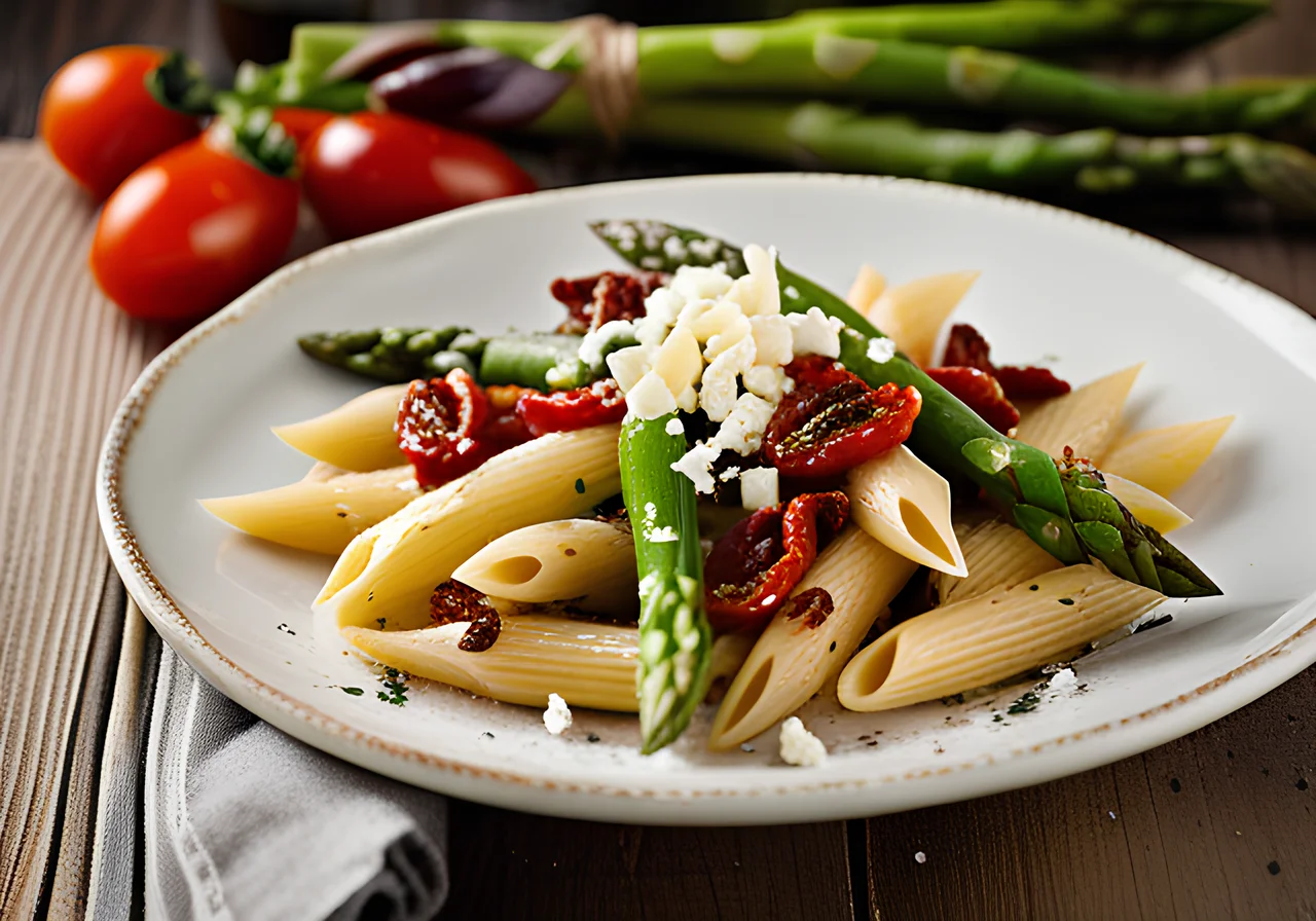 Pasta with Asparagus, Tomatoes and Feta