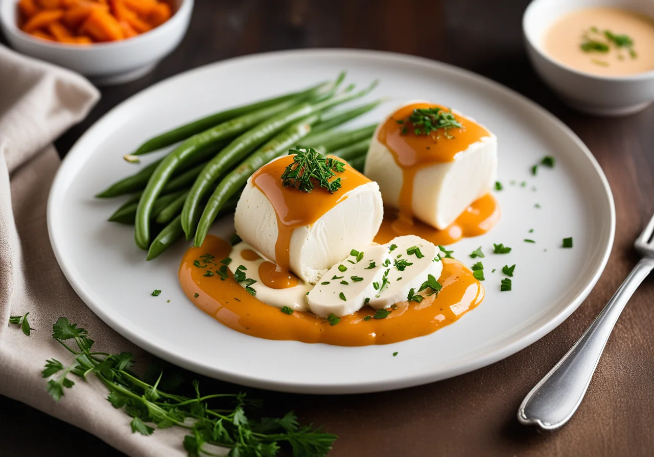Halibut Roulades with Paprika Cream Sauce
