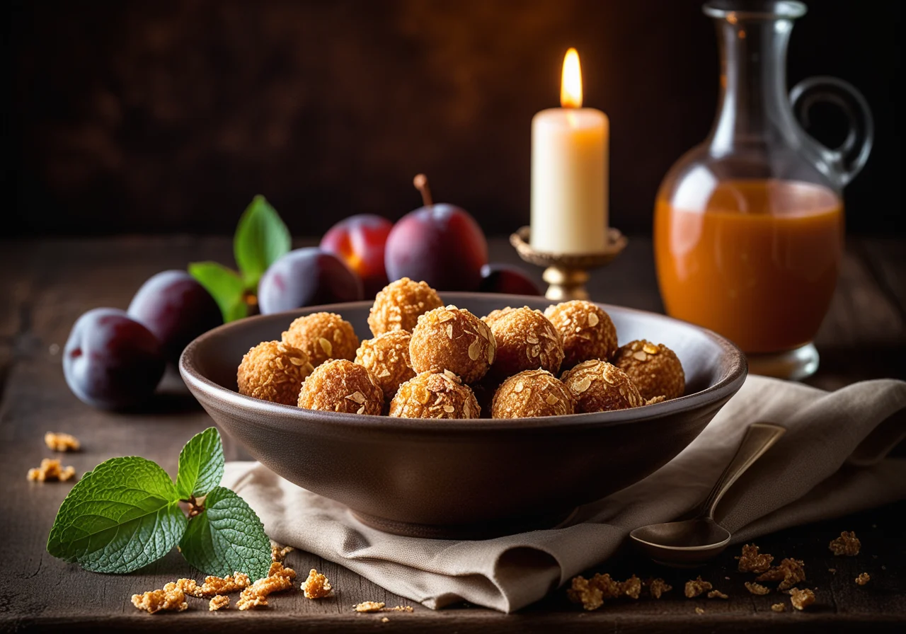 Quark Grieß Balls with Plums