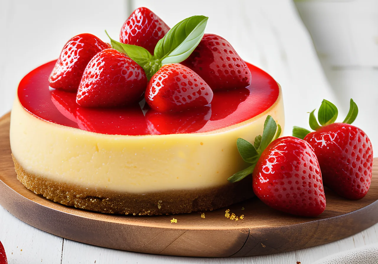 Cheesecake with Strawberries and Basil Sugar